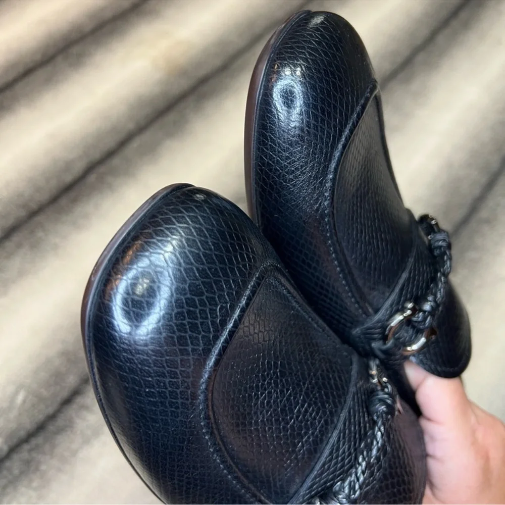 Salvatore Ferragamo Pago Nero Black Snake Embossed Leather Loafers